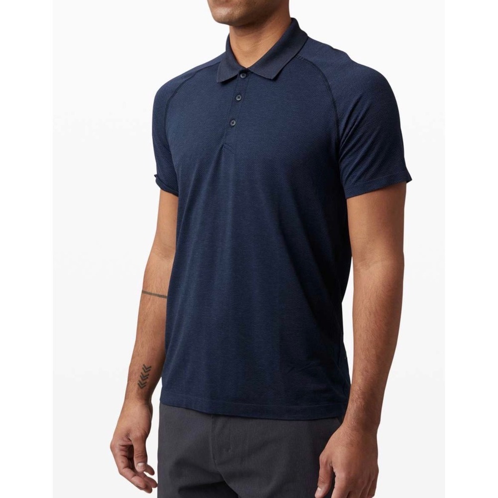 Lululemon Metal Vent Tech Polo 2.0 Mens XL Navy Blue Heather Short Sleeve‎ Shirt